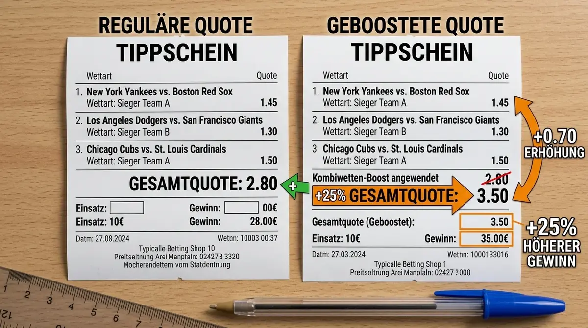 Kombiwetten-Boost Mechanik für Baseball: Wie Quotenboosts die reguläre Parlay-Quote übersteigen