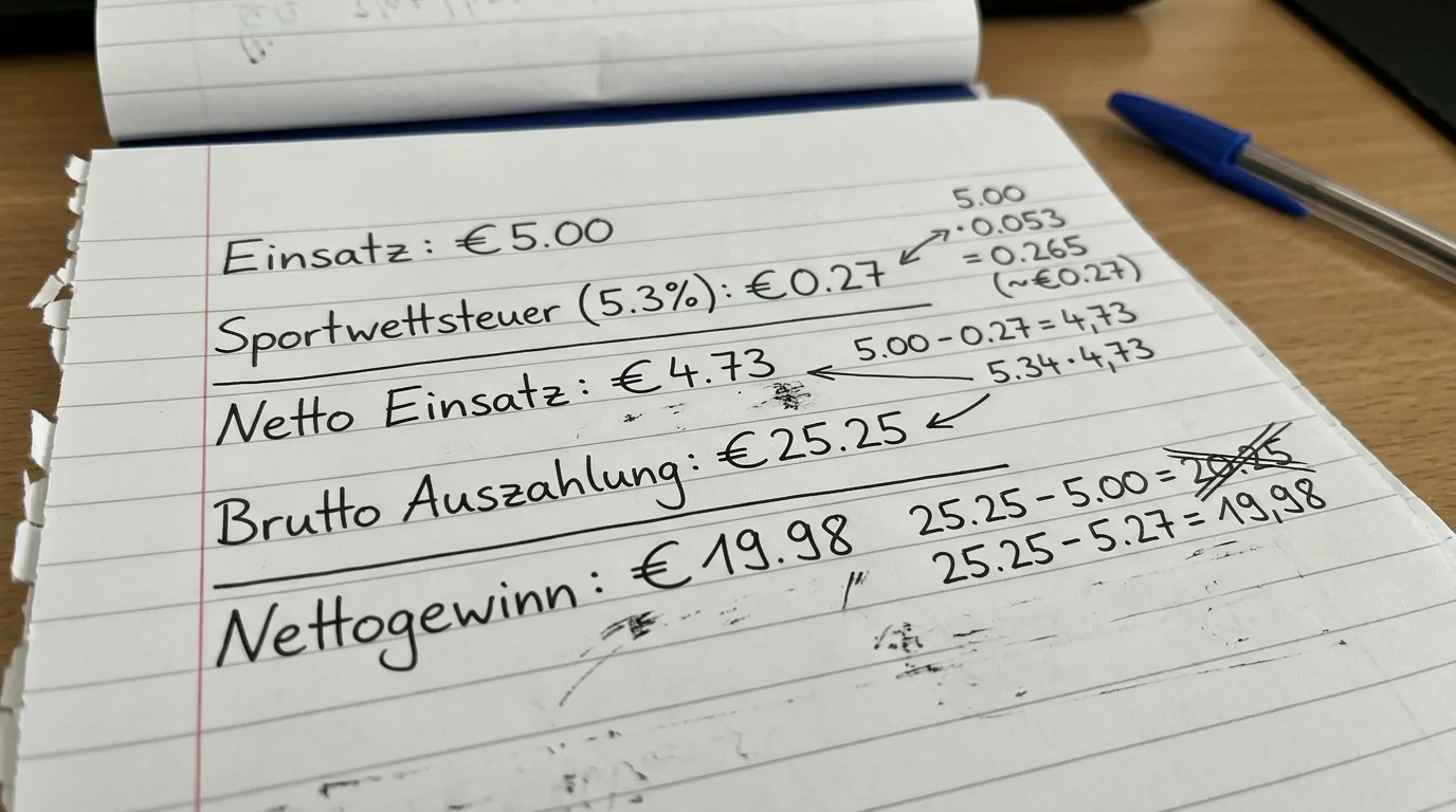 Kalkulation der 5,3-Prozent-Sportwettsteuer auf den Einsatz einer Baseball Kombiwette für Einsteiger