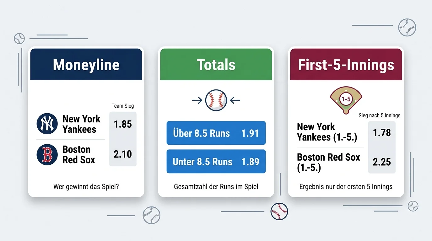 Vergleich der drei Einsteiger-Wettmärkte für Baseball Kombiwetten: Moneyline, Totals und First-5-Innings