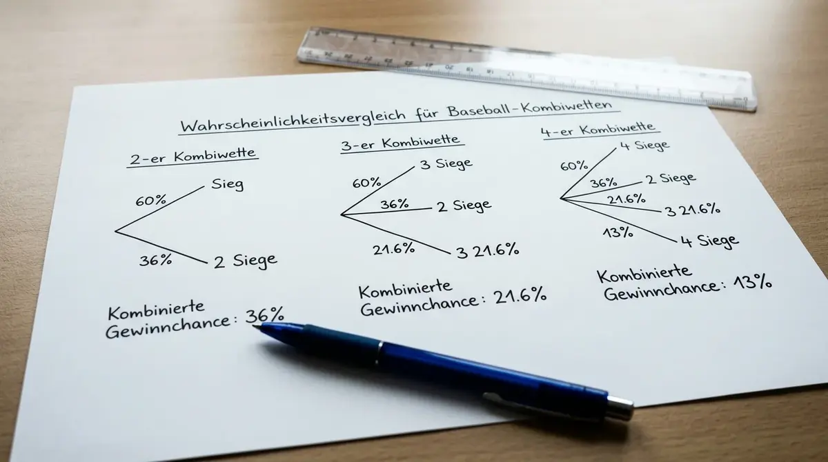 Gewinnwahrscheinlichkeit einer Baseball Kombiwette: Vergleich 2er, 3er und 4er Parlay mit MLB-Quoten