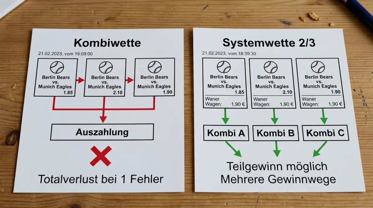 Systemwette vs. Kombiwette Baseball: Risikovergleich und Gewinnstruktur bei drei Legs