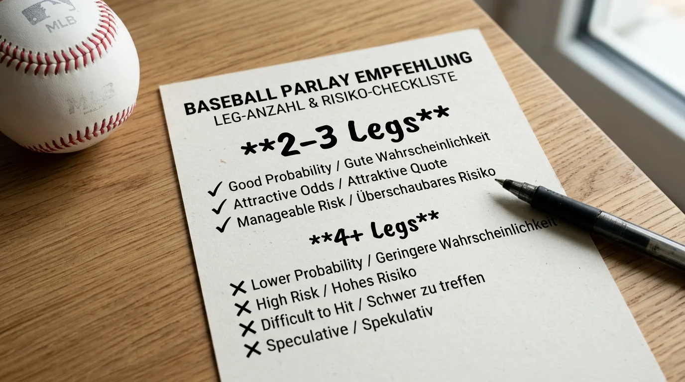 Leg-Empfehlung Baseball Parlay zwei bis drei Legs Wahrscheinlichkeit Quote Abwägung