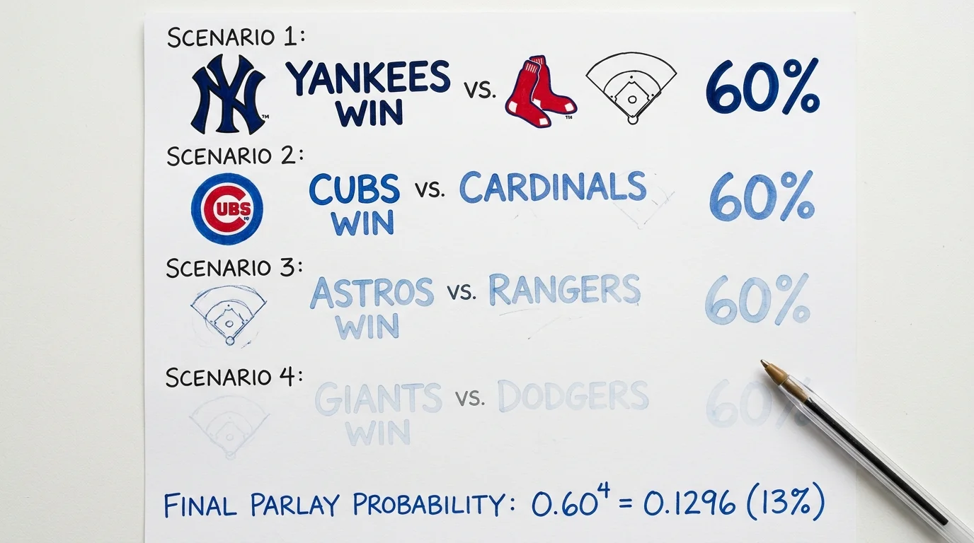 Vier Legs 60 Prozent Wahrscheinlichkeit Baseball Parlay 13 Prozent Gewinnchance