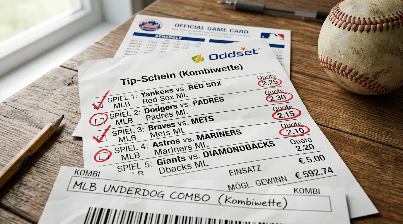 Baseball Underdog Kombiwette: Tippschein mit Außenseiter-Legs und MLB-Quoten für deutsche Parlay-Wetter