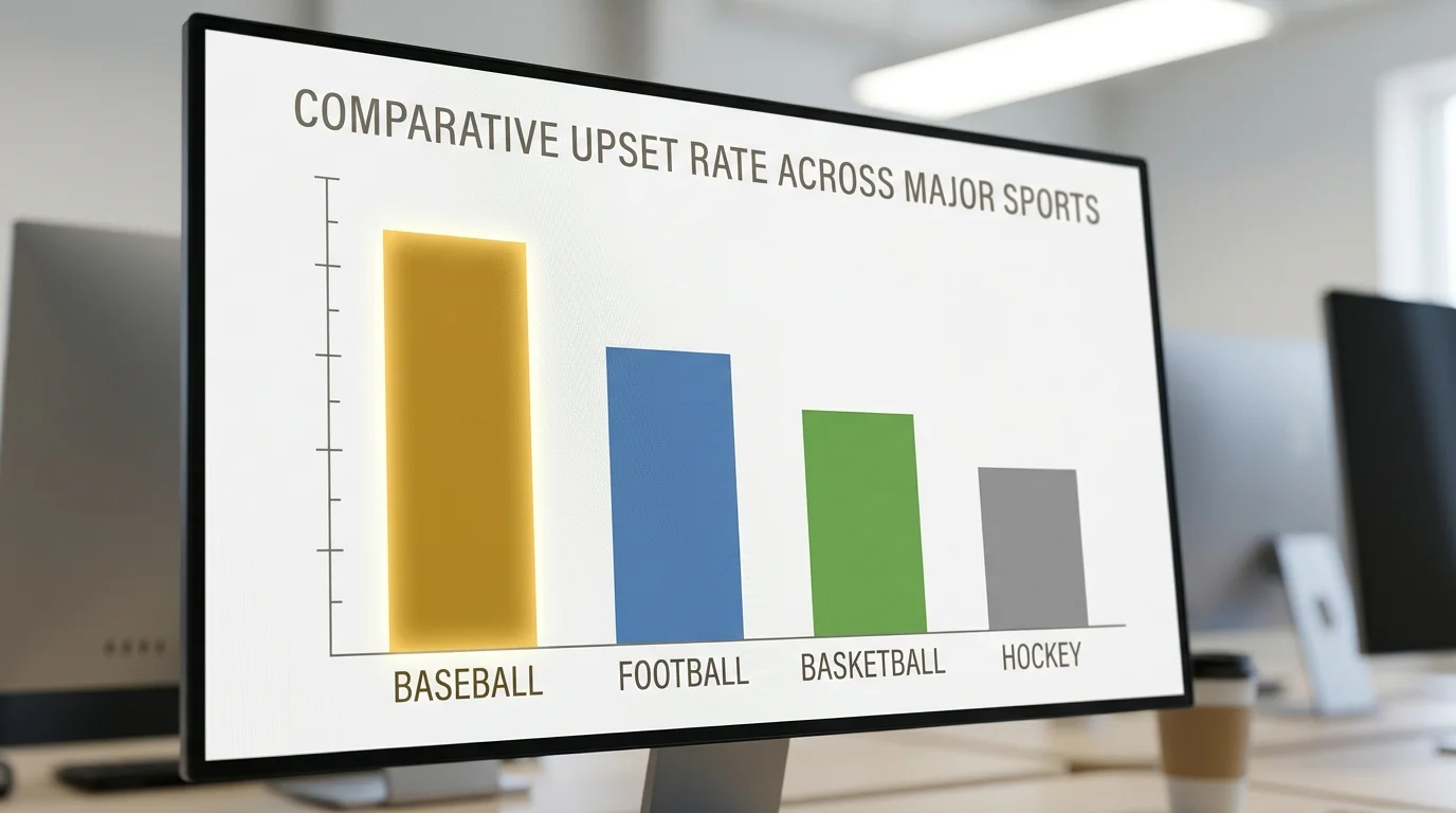 Grafik zur MLB-Upset-Rate: Underdog-Siegquote von 44 Prozent im Vergleich zu anderen Sportligen
