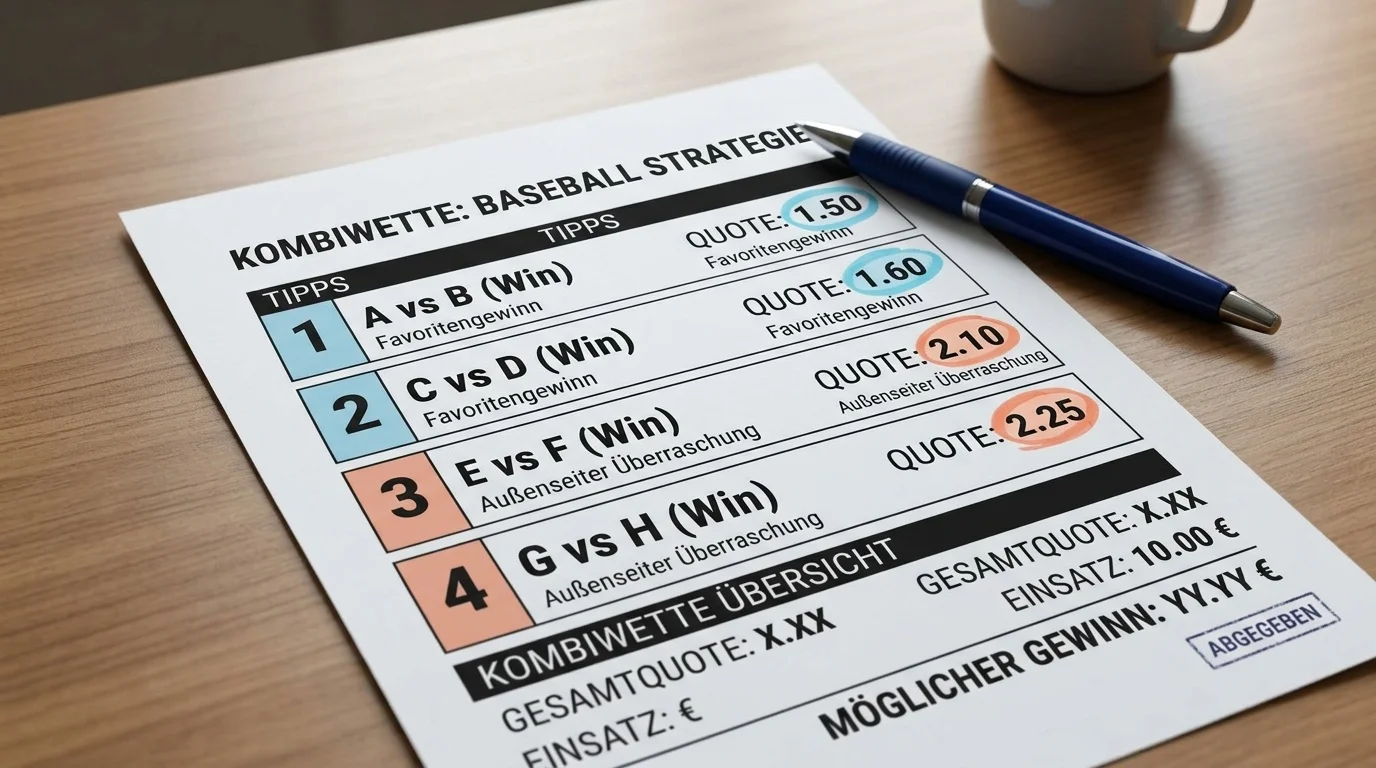 Parlay-Aufbau mit Baseball-Underdog-Leg: Kombiwetten-Tippschein mit gemischten Favoriten- und Außenseiter-Legs