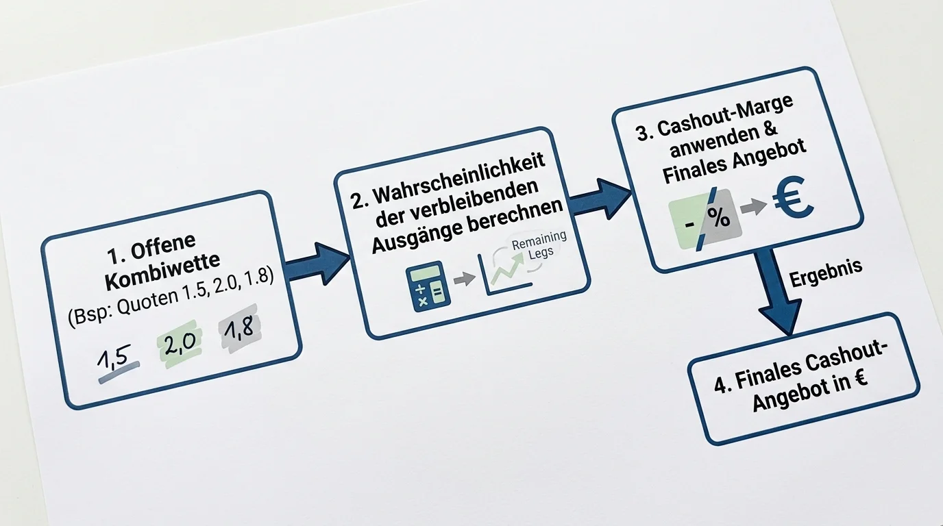 Schematische Darstellung des Cashout-Mechanismus bei einer offenen Baseball Kombiwette mit bereits gewonnenen Legs