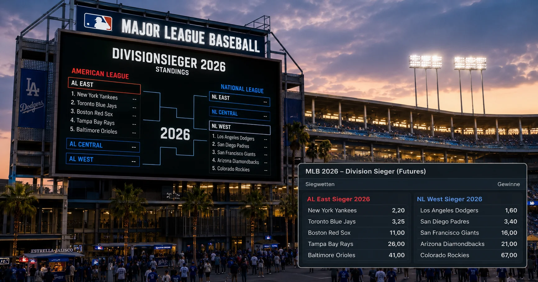 Division-Sieger Kombiwette MLB 2026: Bracket-Struktur der American und National League Divisions