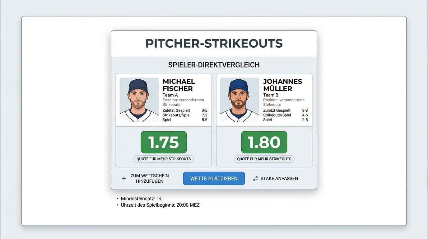 Baseball Head-to-Head-Wettmarkt mit Gegenüberstellung zweier Pitcher nach Strikeout-Erwartung