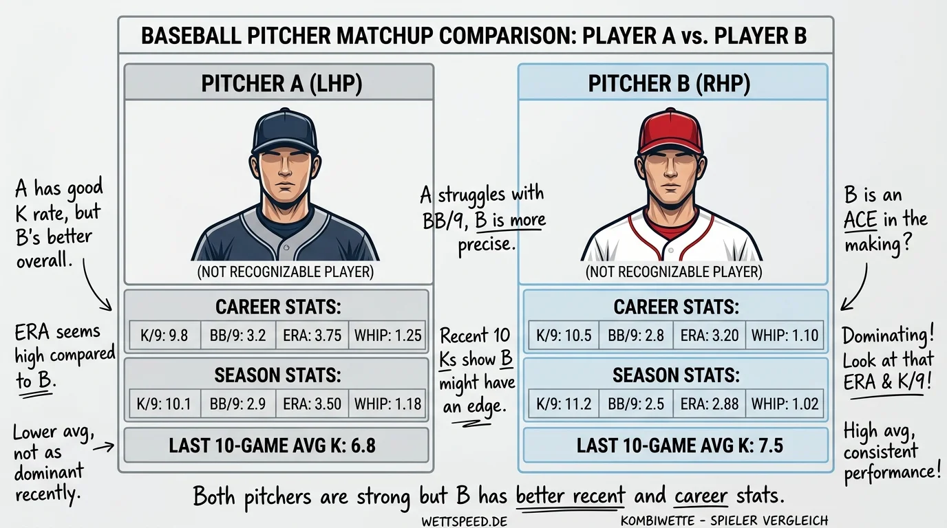 Statistische Gegenüberstellung zweier MLB-Pitcher für die Head-to-Head Kombiwetten-Entscheidung