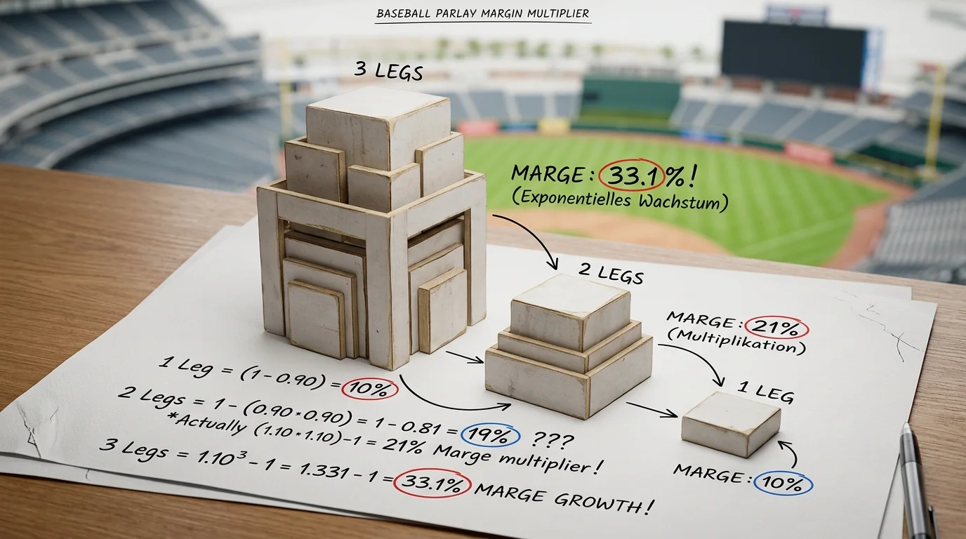 Buchmacher-Marge exponentiell Baseball Parlay drei vier Legs Multiplikationseffekt