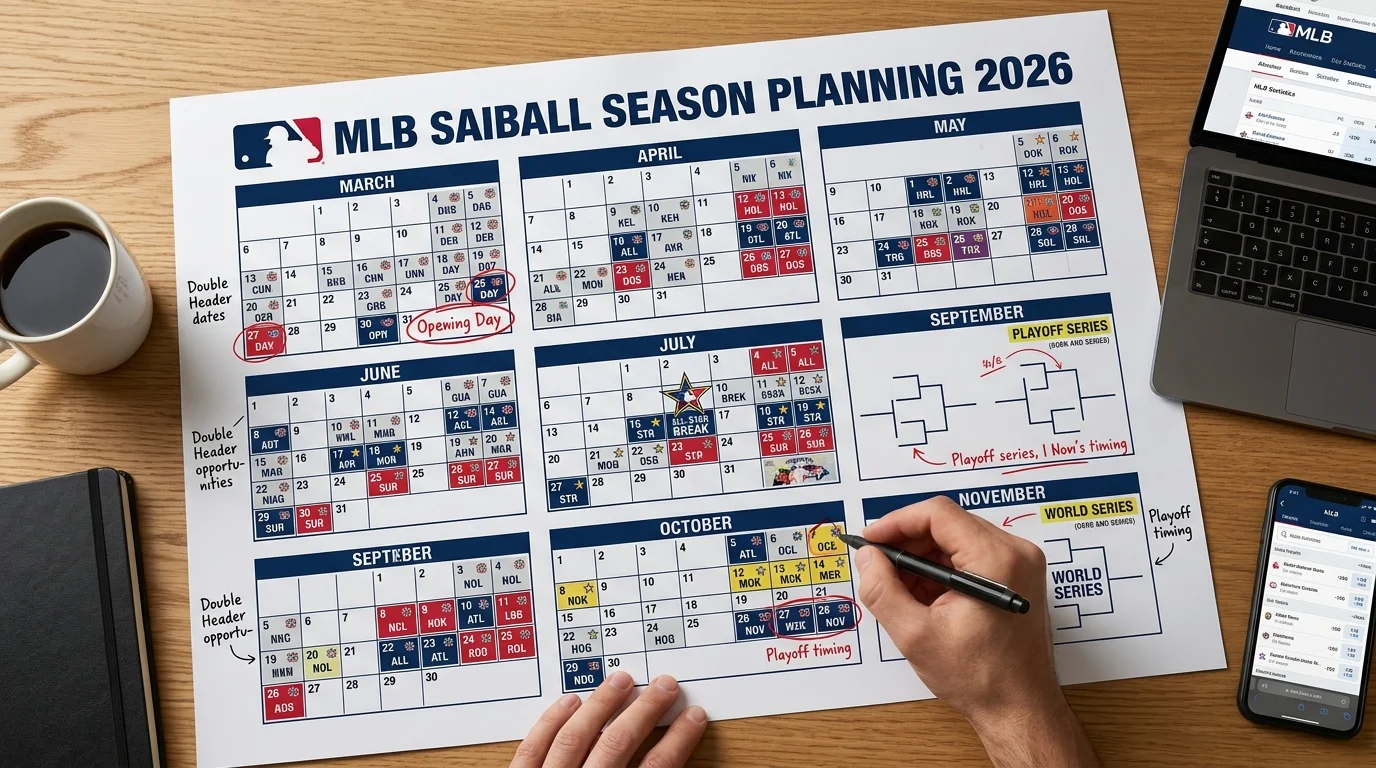 MLB Saisonkalender 2026 als Parlay-Zeitplan für Baseball-Kombiwetten-Strategie von Pre-Season bis World Series