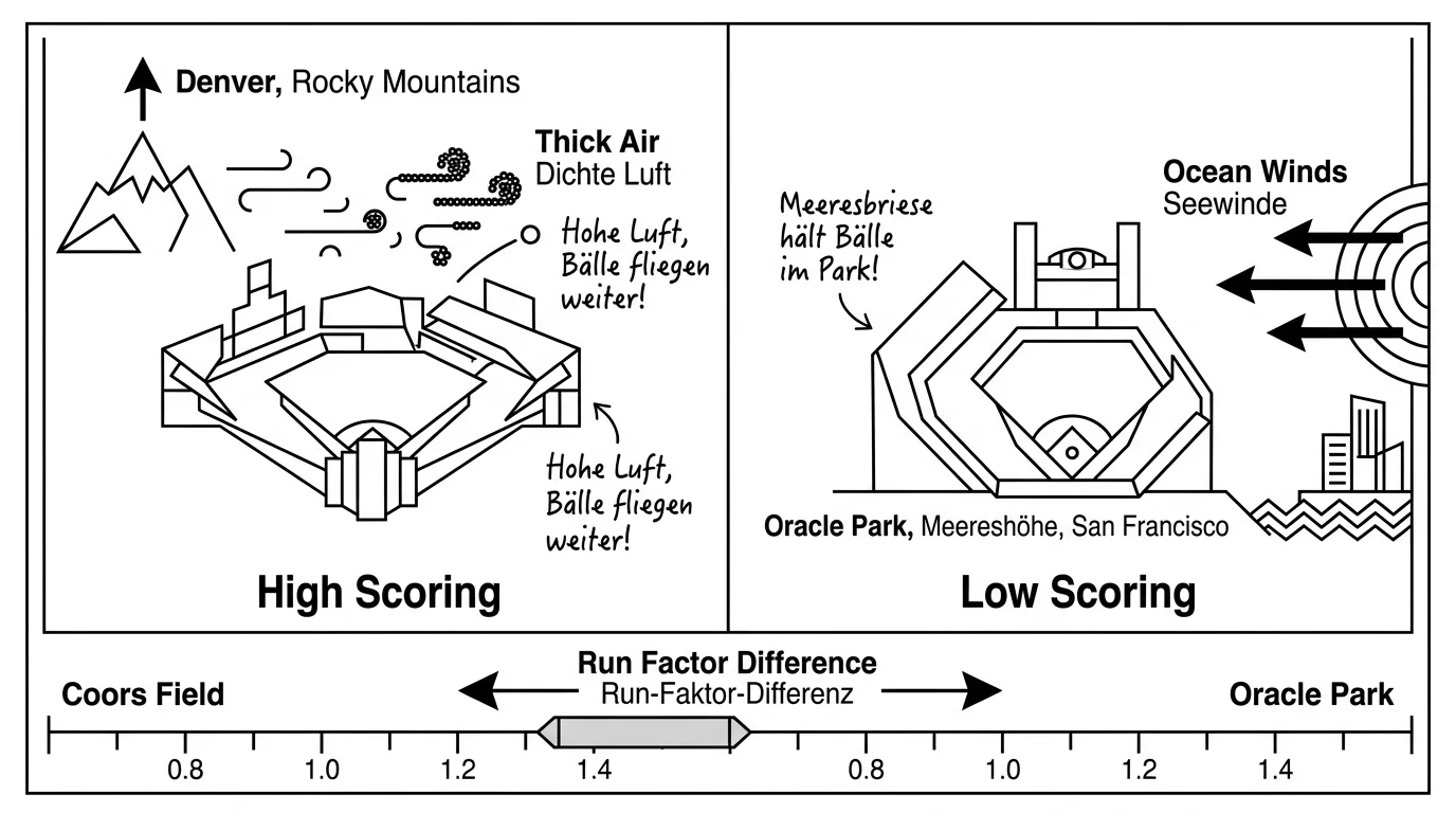Ballpark-Einfluss auf Over/Under Kombiwette Baseball: Coors Field versus Oracle Park im Totals-Vergleich