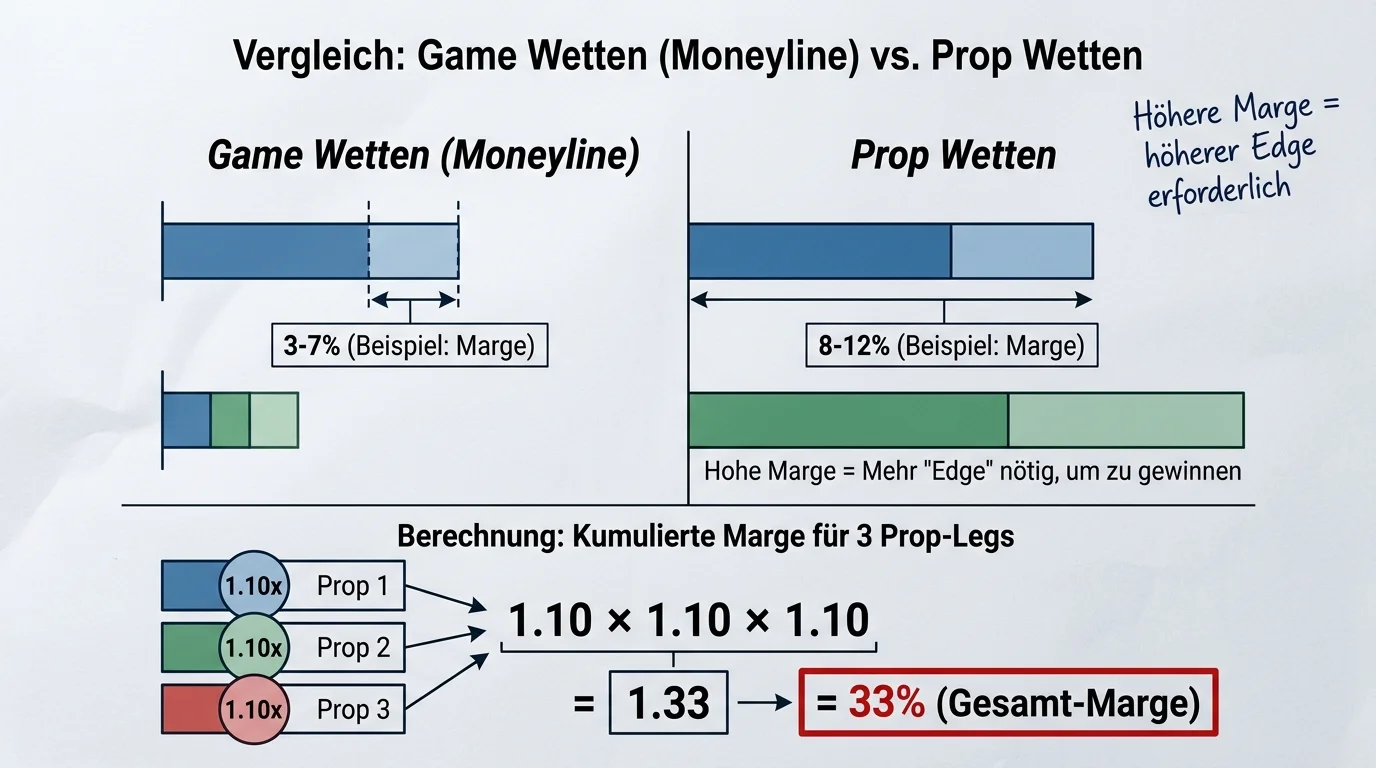 Prop-Bet-Marge im Baseball Parlay: höhere Buchmacher-Marge bei Player Props im Vergleich zur Moneyline