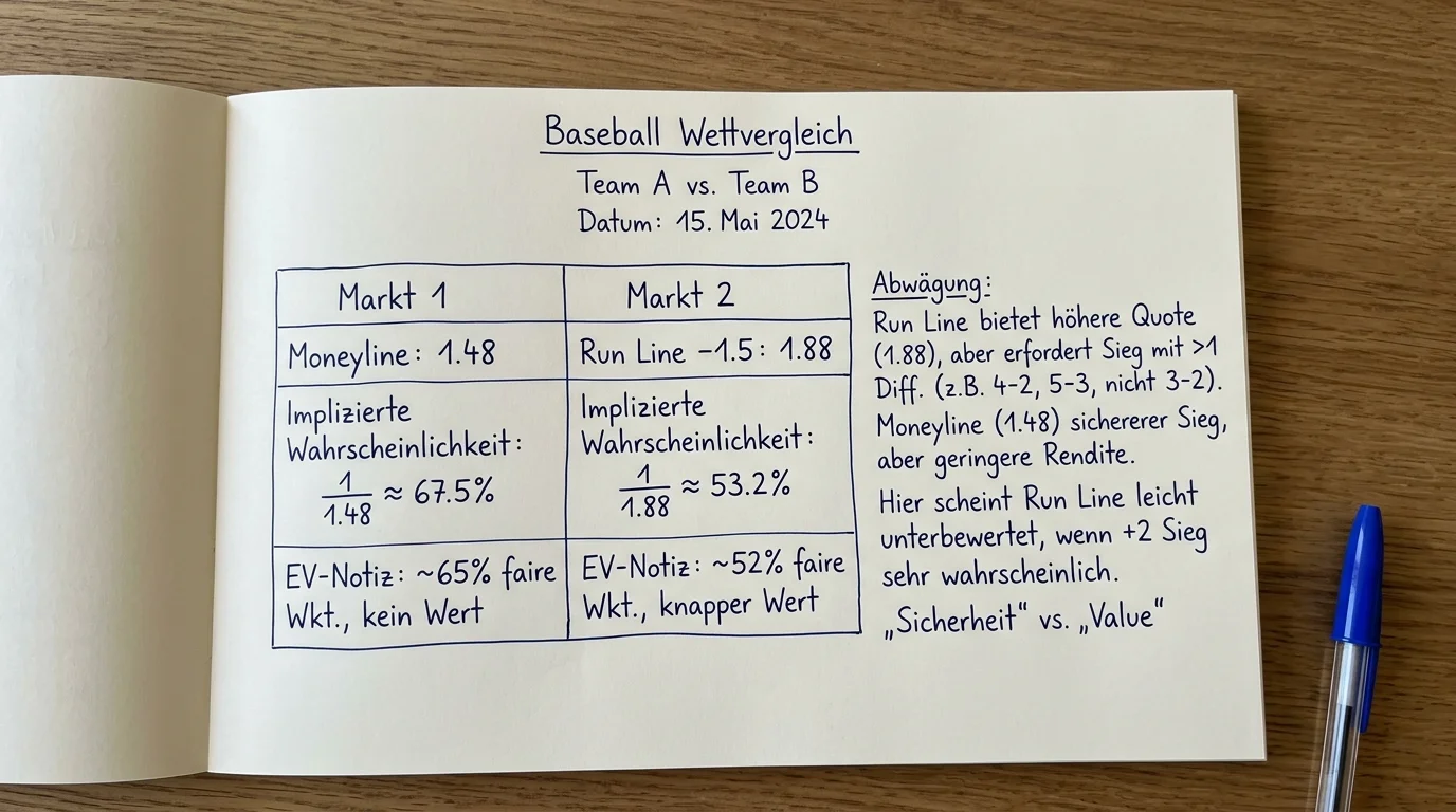 Quotenvergleich Run Line versus Moneyline Baseball: Erwartungswert je Leg im Parlay