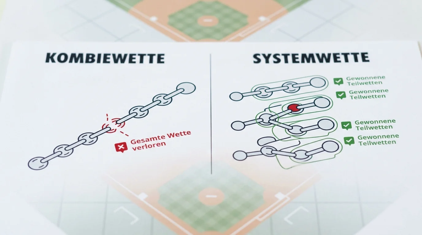 Strukturvergleich Systemwette vs. Kombiwette Baseball mit Partialsystem-Aufbau