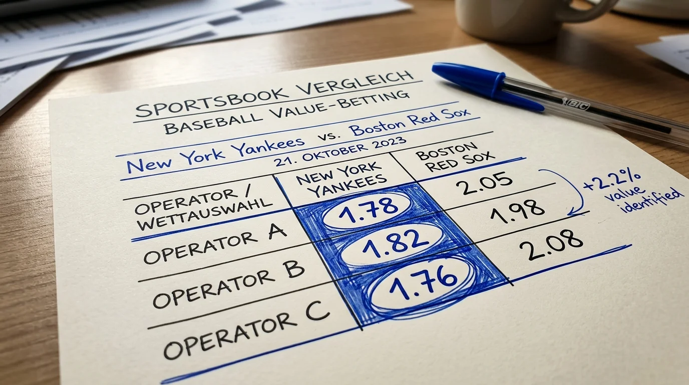 Quotenvergleich für Value-Betting bei Baseball-Kombiwetten: Unterschiedliche Anbieterquoten für dasselbe Spiel